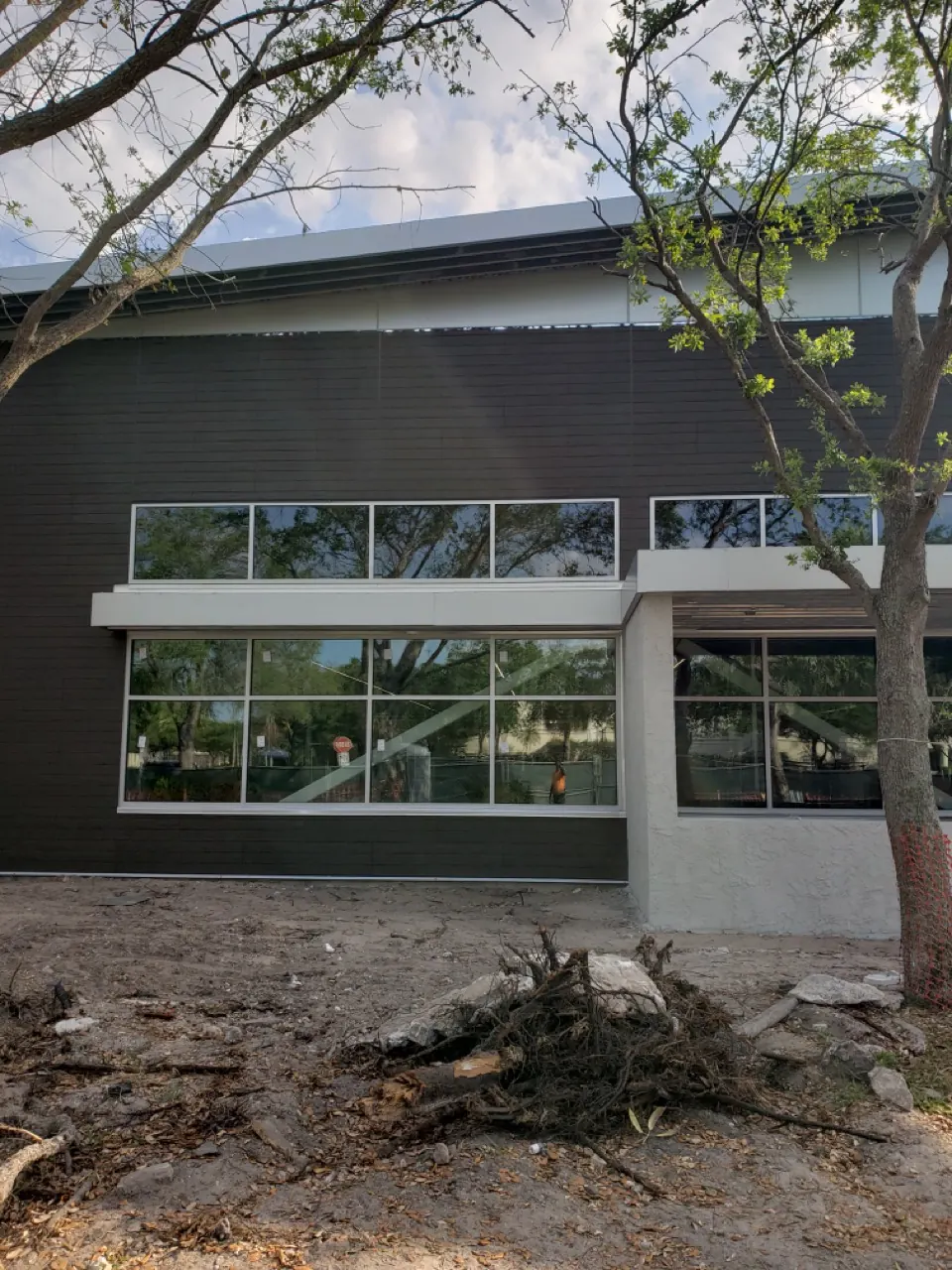 Commercial aluminum windows installed during building construction